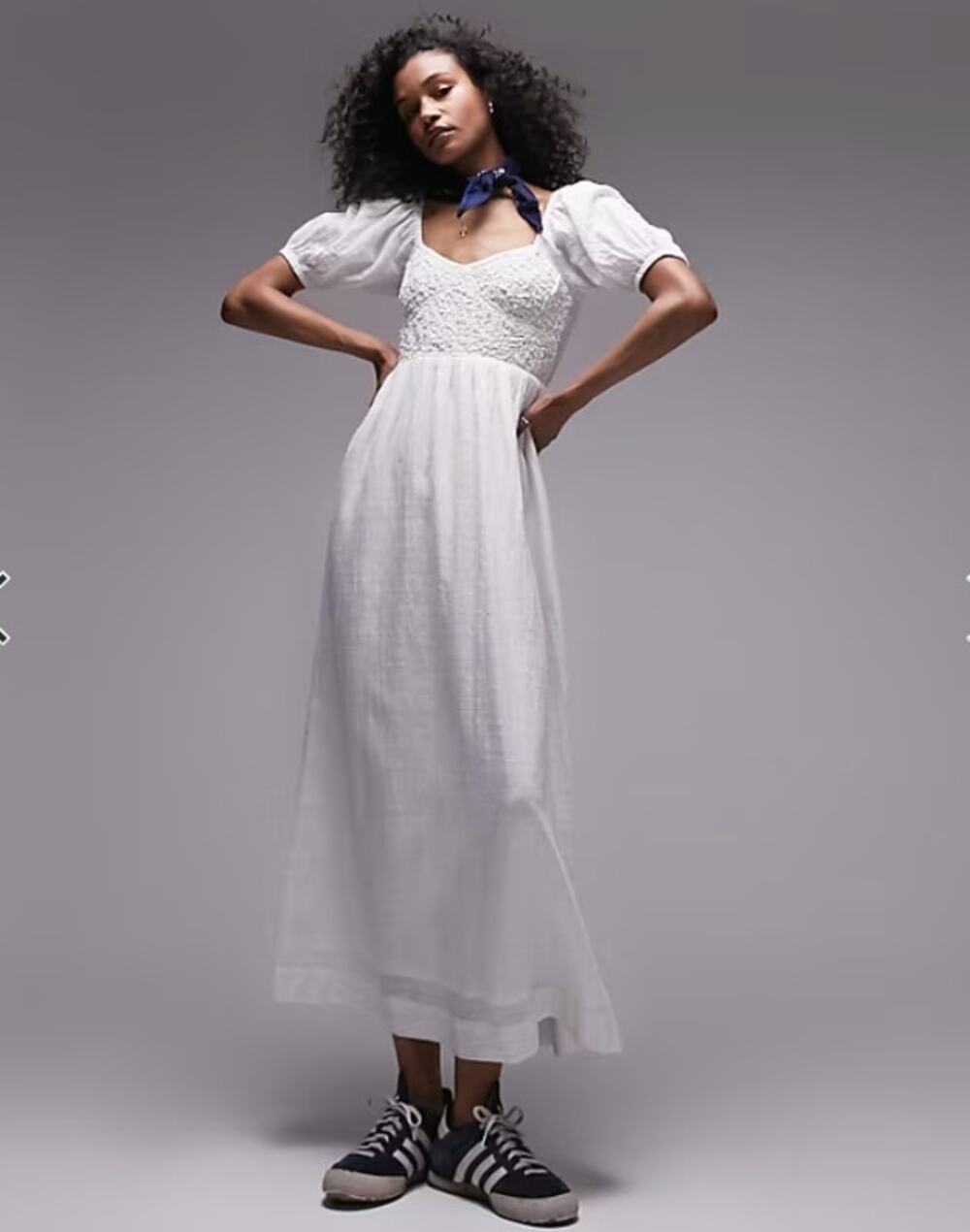 Topshop Ivory Textured Bust Puff Sleeve Maxi Dress US 8